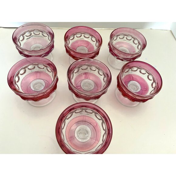 Indiana Glass Kings Crown Thumbprint Ruby Red Sherbet Dessert Dishes Set of 7 - Picture 2 of 8